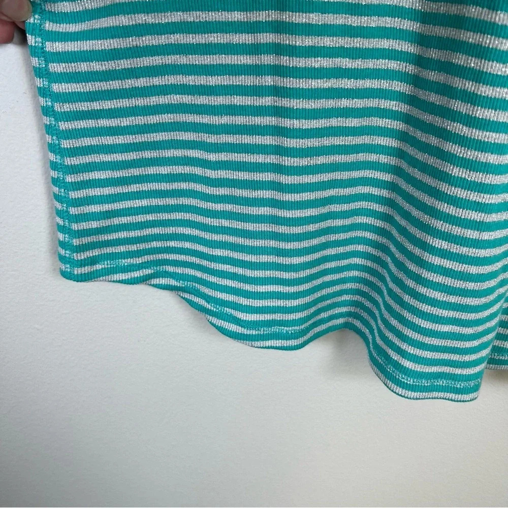 Lane Bryant Striped Metallic Tank Top Shirt Teal Silver Ribbed Stretch NEW 22/24 - Picture 5 of 8